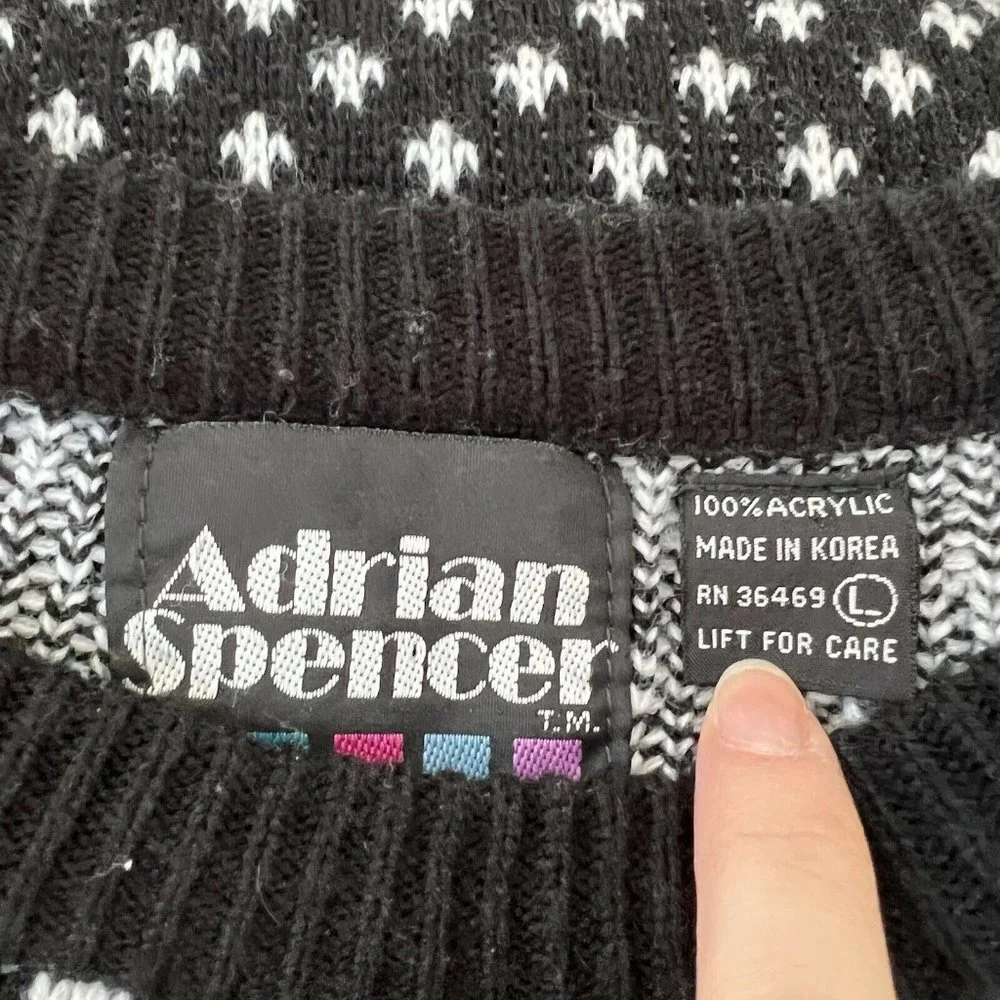 Adrian Spencer Vintage Shapes Color 3D 80’s Sweater Size Large L‎ Black
